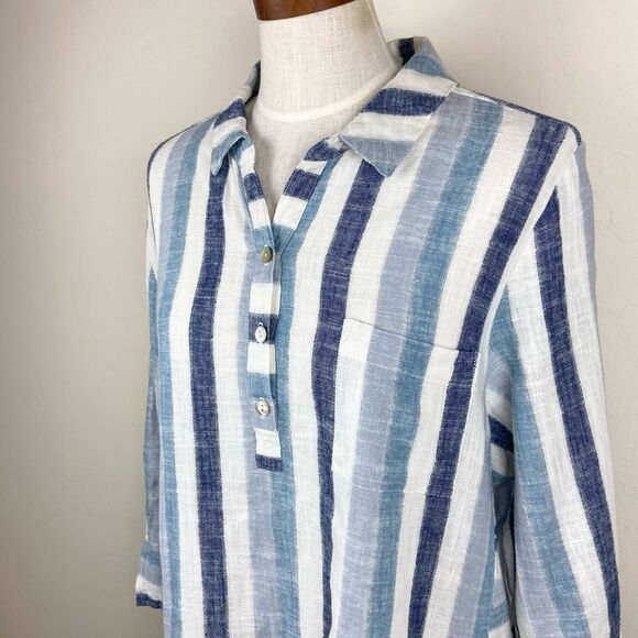 Habitat Linen Tunic Stripe Print Top - Blue & White - Picture 3 of 7
